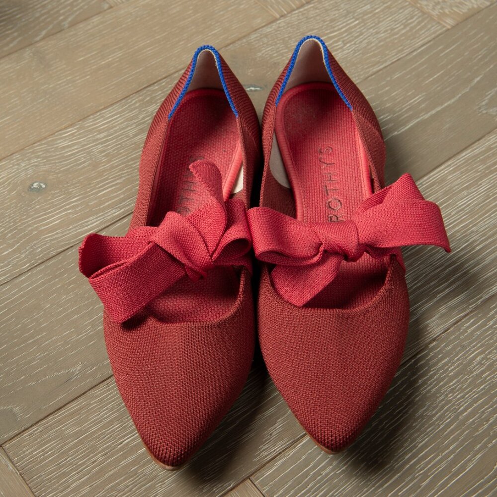 ROTHY’S Shoes Mary Jane Bow Tie Point Toe Flats Red US W8.5 - Picture 5 of 12